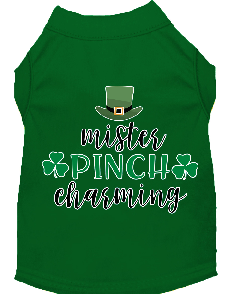 Mr Pinch Charming Screen Print Dog Shirt Green Med